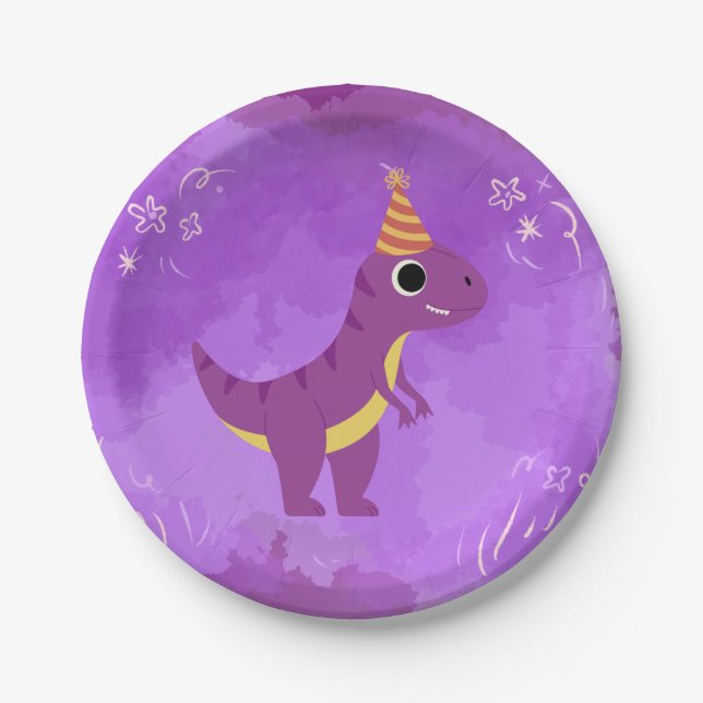 Assiettes En Carton Dinosaur Party Plaque violet (Devant)