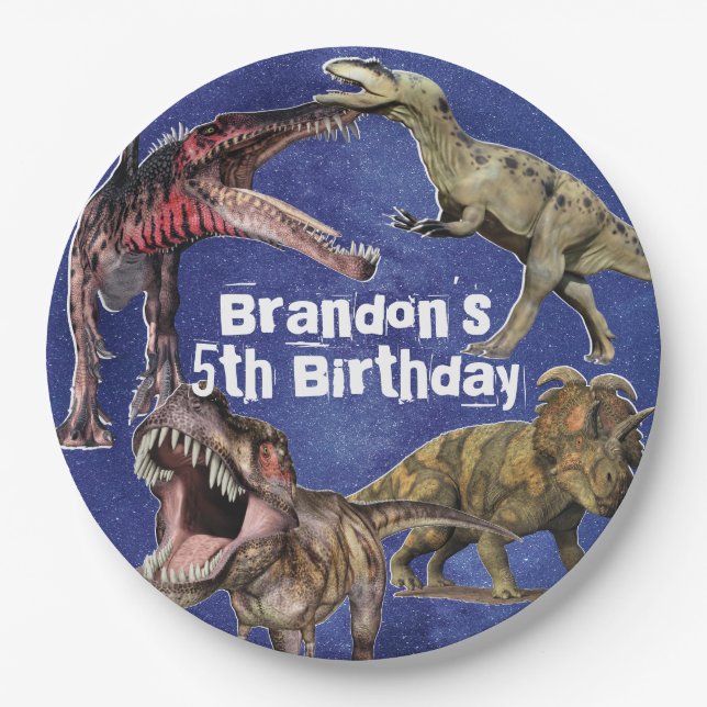 Assiettes En Carton Dinosaur Personnalisé T-Rex Boys Anniversaire (Devant)