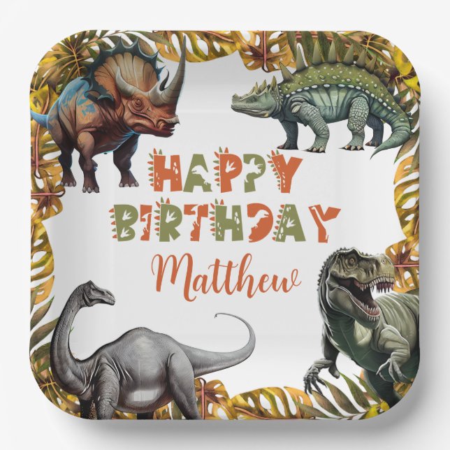 Assiettes En Carton Dinosaur Plaques papier fête d'anniversaire (Recto)