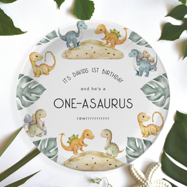 Assiettes En Carton Dinosaur Premier anniversaire Oneasaurus Party (Créateur téléchargé)