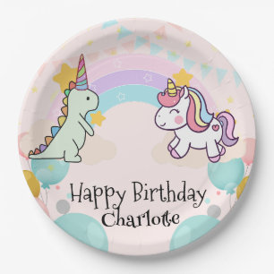 Assiettes En Carton Dinosaur Rainbow Unicorne dégradé de gradient fête