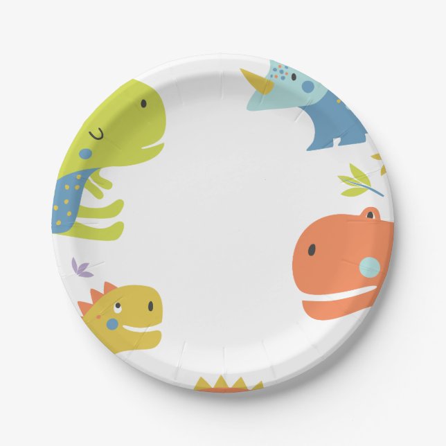 Assiettes En Carton Dinosaur Roar Boys Birthday Blue (Devant)