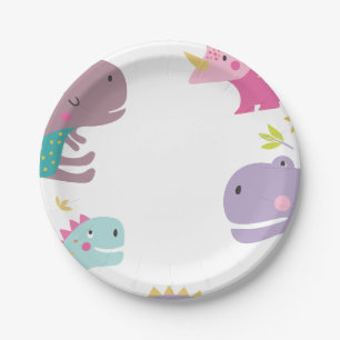Assiettes En Carton Dinosaur Roar Girls Birthday Purple