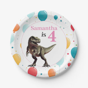 Assiettes En Carton Dinosaur T Rex Anniversaire rose
