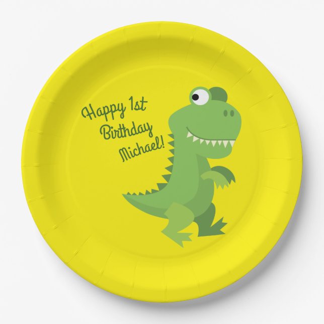 Assiettes En Carton Dinosaur T-rex Enfants 1er anniversaire Dino Party (Devant)