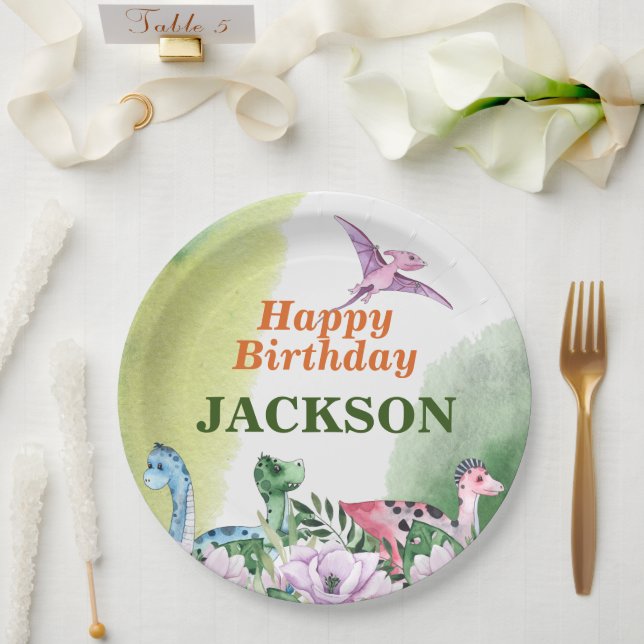 Assiettes En Carton Dinosaur Thème 1ère Plaques Papier Anniversaire (Mariage)