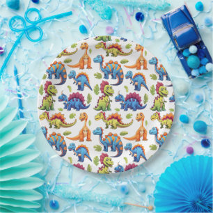 Assiettes En Carton Dinosaure coloré amusant thème Dino-Mite