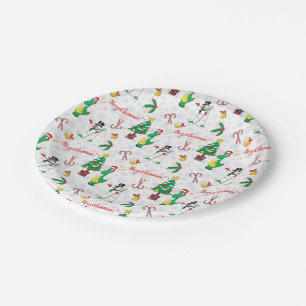 Assiettes En Carton dinosaure de Noël et bonhomme de neige