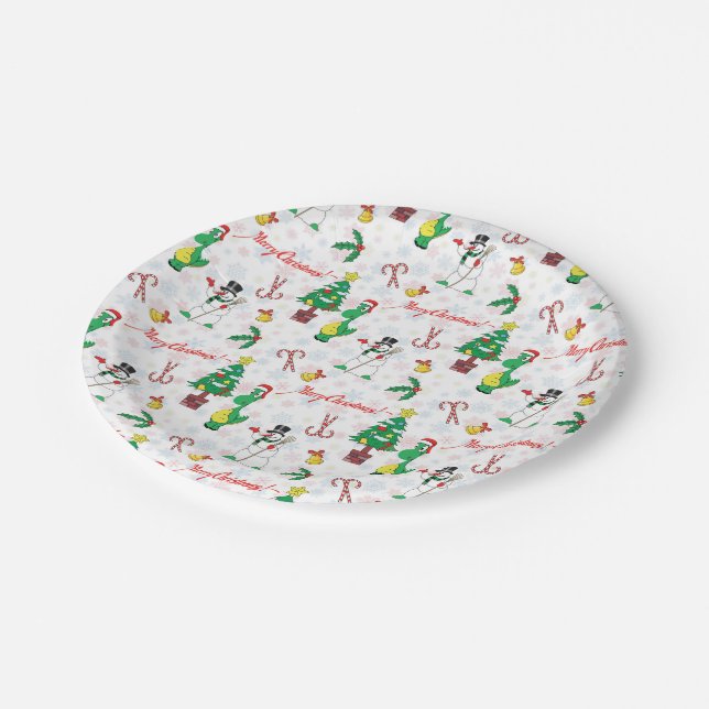 Assiettes En Carton dinosaure de Noël et bonhomme de neige (Angle)