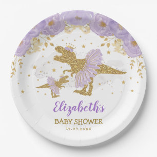 Assiettes En Carton Dinosaure d'or violet Tutu Tiara Baby shower fille