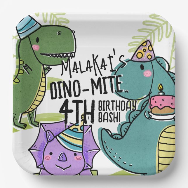 Assiettes En Carton Dinosaure fête d'anniversaire de Dino-Mite (Recto)