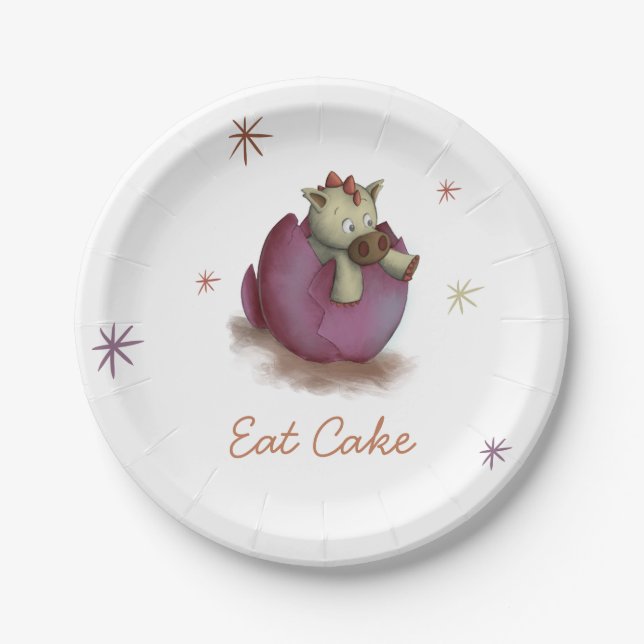 Assiettes En Carton Dinosaure fille mignonne pourpre (Devant)