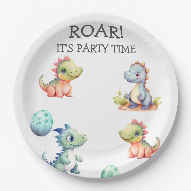 Assiettes En Carton Dinosaure joyeux et mignon Personnalisé (Devant)