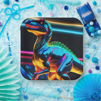 Assiettes En Carton Dinosaure Néon