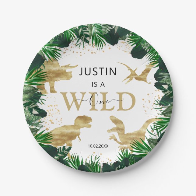 Assiettes En Carton Dinosaure or mignon Anniversaire de enfant Dino Tr (Devant)