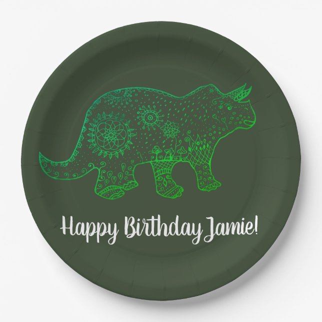 Assiettes En Carton Dinosaure, Plaques de papier personnalisées d'anni (Devant)