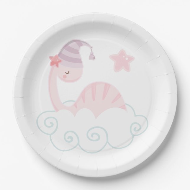 Assiettes En Carton Dinosaure Rose (Devant)
