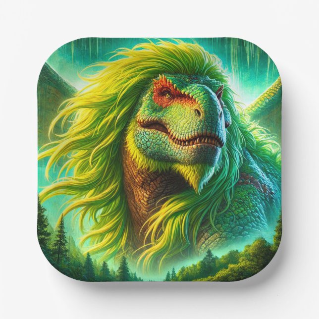 Assiettes En Carton Dinosaure Vert (Recto)