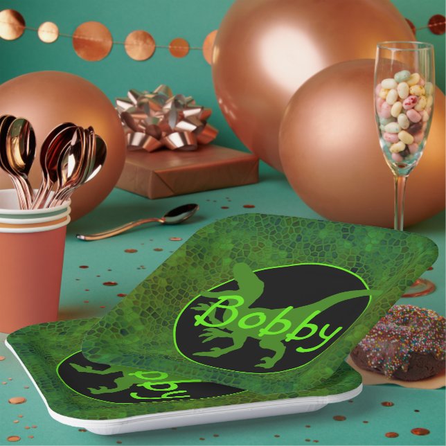 Assiettes En Carton Dinosaure Vert Personnalisé Masquer Plaque Papier (Multi)