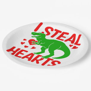 Assiettes En Carton Dinosaure Vert Valentine I Voler Coeurs