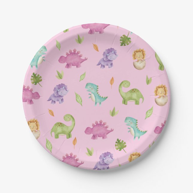 Assiettes En Carton Dinosaures Fête T-Rex Fille Anniversaire (Devant)