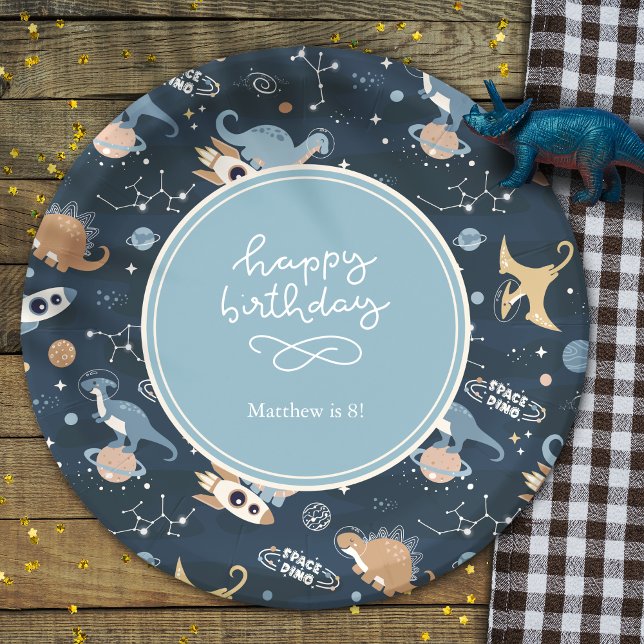 Assiettes En Carton Dinosaures mignons en Motif spatial Anniversaire d (Créateur téléchargé)