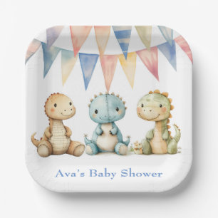 Assiettes En Carton Dinosaures mignons et amis Baby shower garçon