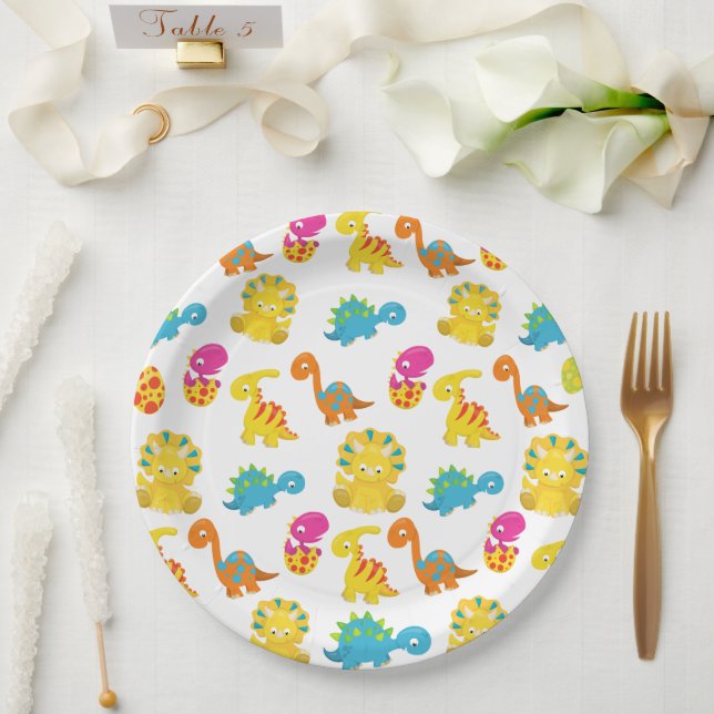 Assiettes En Carton Dinosaures Mignons, Motif De Dinosaures, Baby Dino (Mariage)