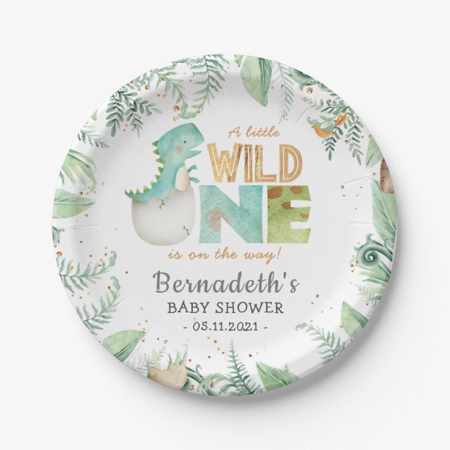 Assiettes En Carton Dinosaures Plaques en papier Baby shower sauvage (Devant)