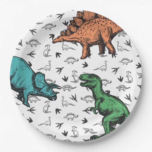 Assiettes En Carton Dinosaures Stomp Chomp Roar Anniversaire Motif de  (Devant)