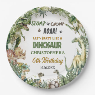 Assiettes En Carton Dinosaures Verdure Jurassique Garçon Anniversaire