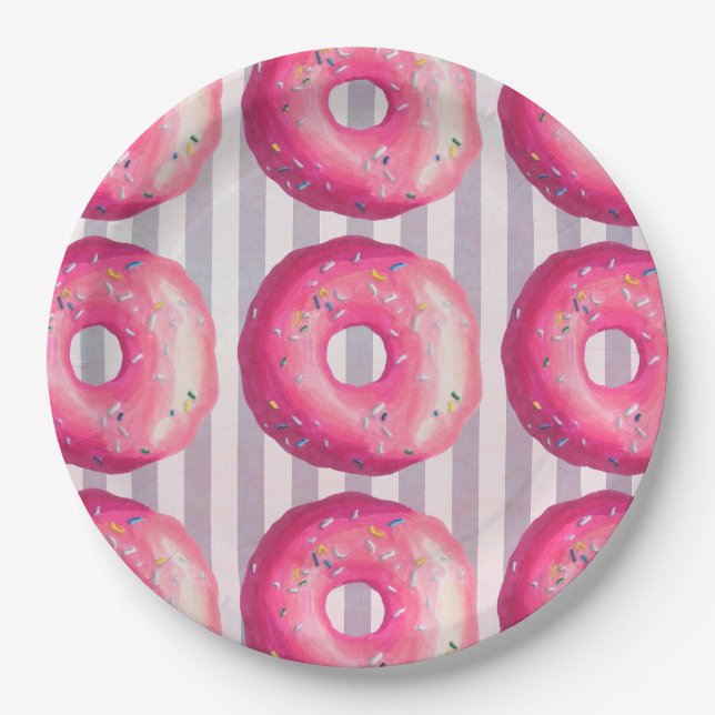 Assiettes En Carton Dinuts Avec Froincement Rose Et Saupoudrages (Devant)