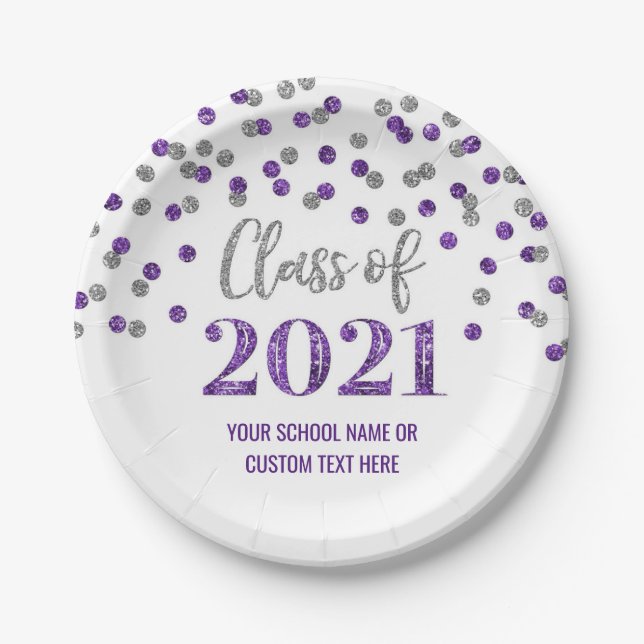 Assiettes En Carton Diplôme de Confetti d'Argent Pourpre 2021 (Devant)