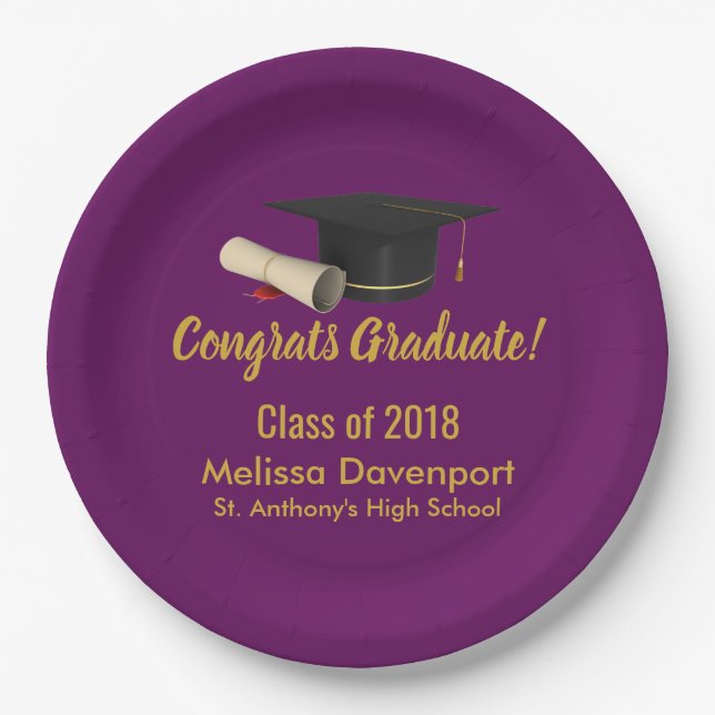 Assiettes En Carton Diplôme de fin d'études et diplôme en classe viole (Devant)