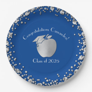 Assiettes En Carton Diplôme de formation des enseignants bleu argent