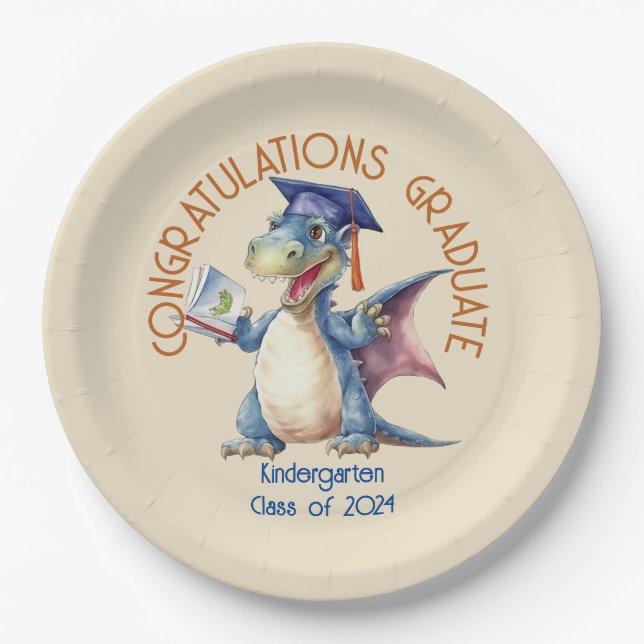 Assiettes En Carton Diplômé de la maternelle Dragon Custom (Devant)