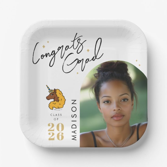 Assiettes En Carton Diplôme de l'Unicorne Afro Jaune (Recto)