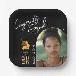 Assiettes En Carton Diplôme de l'Unicorne Afro Jaune