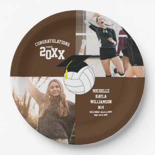Assiettes En Carton Diplômé de Volleyball Sports Brun