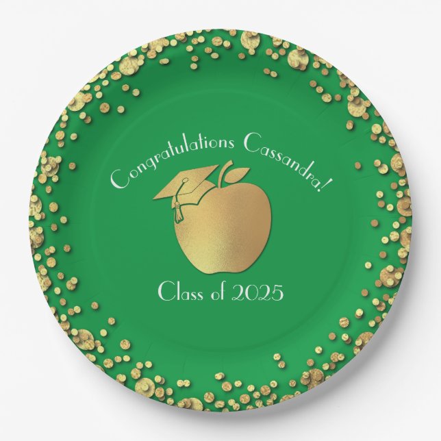 Assiettes En Carton Diplôme d'enseignement Vert Or (Devant)