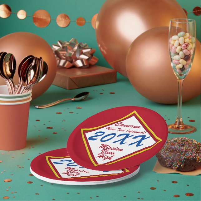 Assiettes En Carton Diplôme d'or et de couleur d'école (Multi)