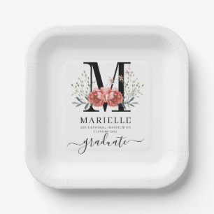 Assiettes En Carton Diplôme Floral Monogramme Logo Papier