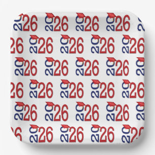 Assiettes En Carton Diplôme Navy Blue et Rouge 2026
