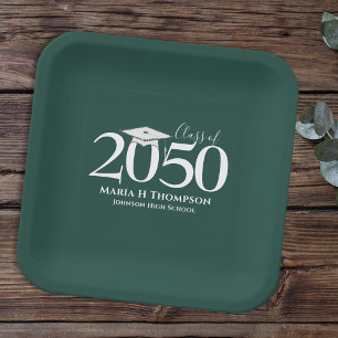 Assiettes En Carton Diplôme Simple Moderne Minimaliste Vert Foncé