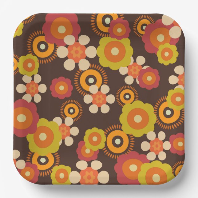 Assiettes En Carton Disco les années 70 60s Retro Flowers Pop Culture (Recto)