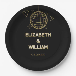 Assiettes En Carton Disco Noir Et Or Rétro Disco Super les années 70 M