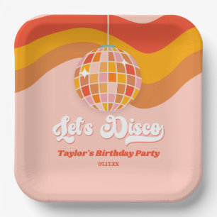 Assiettes En Carton Disco Retro les années 70 Red Orange Anniversaire