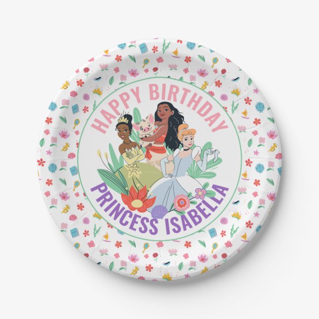 Assiettes En Carton Disney Princess Anniversaire Floral Collage (Devant)