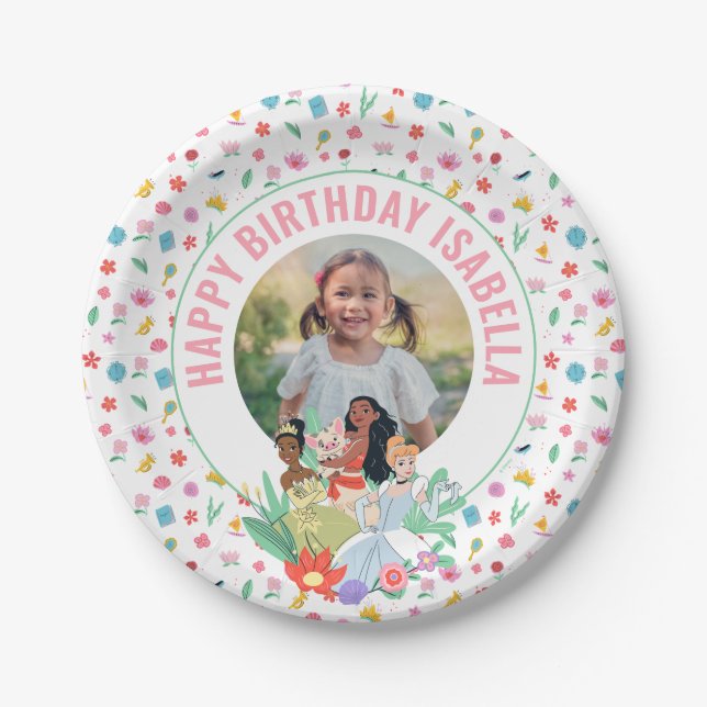 Assiettes En Carton Disney Princess Anniversaire Floral Collage (Devant)