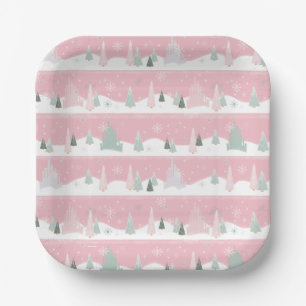Assiettes En Carton Disney Princess Castle Winter Holiday Motif